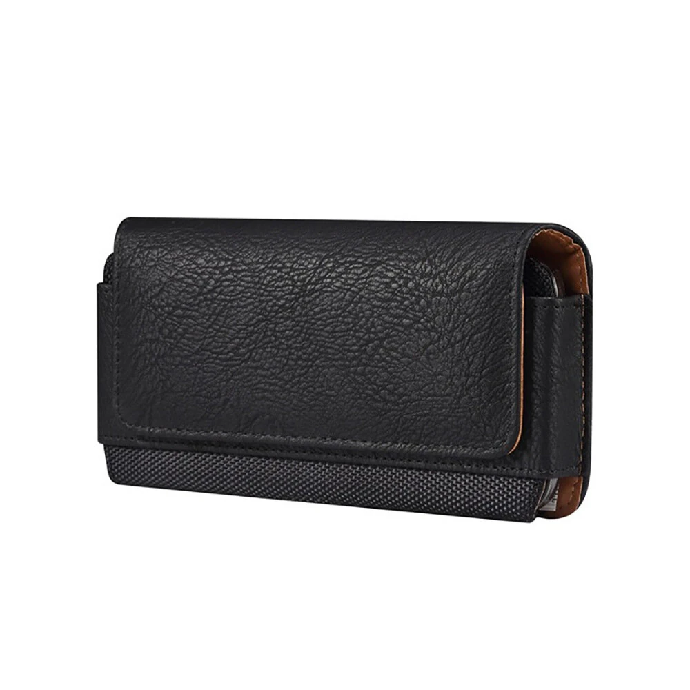 Black PU Leather Phone Holster Magnetic Horizontal Waist Pouch with Belt Clip — view 7