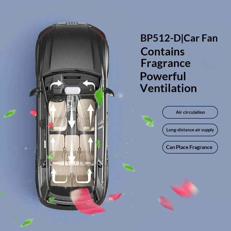 Bladeless Car Fan DC5V 4W 2400mAh Type-C Dual Turbine Adjustable Dashboard Air Circulation Fan — view 3