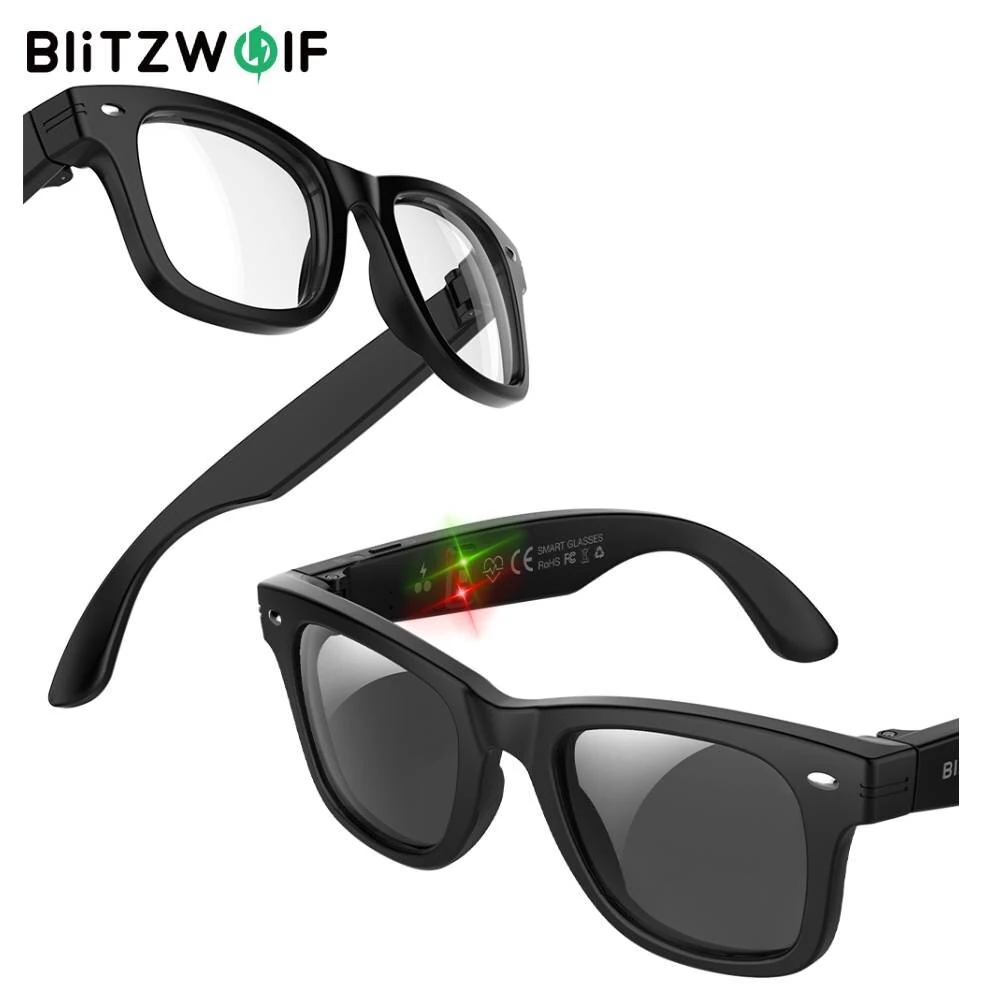 BlitzWolf BW-AG1 AI Smart Glasses Heart Rate Blood Oxygen Monitoring UV Detection 100+ Languages AI Translation HiFi Audio IP66 Waterproof Fitness Tracking Smart Audio Glasses — view 6