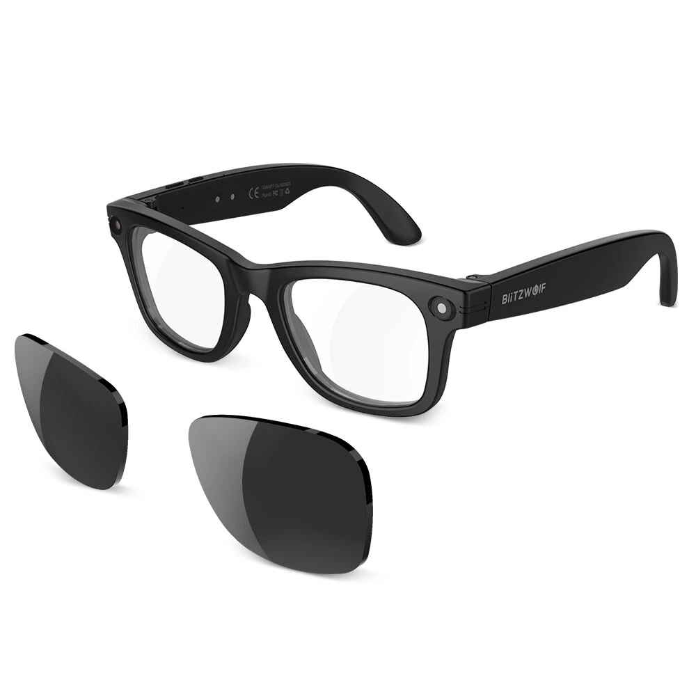 BlitzWolf BW-AG1 Pro AI Smart Glasses with HD Camera 8MP 32MP Interpolated WiFi bluetooth Call 3D Stereo Surround Sound Dual Noise Cancelling 35g IP65 Waterproof Smart Audio Glasses — BlitzWolf