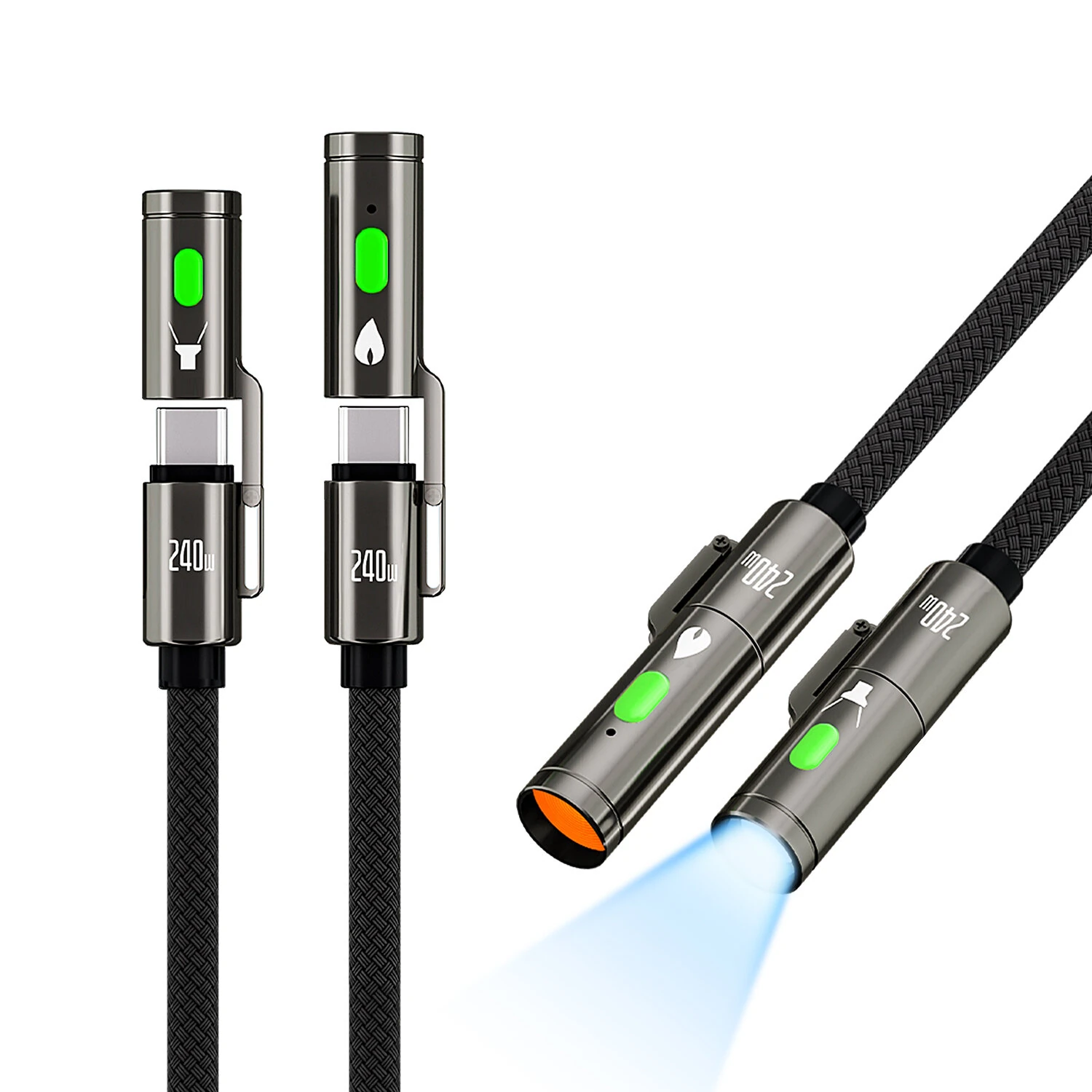 BlitzWolf® BW-HDC9 4-in-1 240W Fast Charging Outdoor Lighting Cigarete Lighter 1.2M 2M Nylon Braid 480Mbps Data Cable — view 3