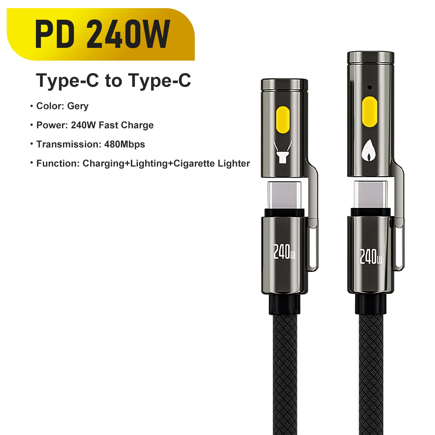 BlitzWolf® BW-HDC9 4-in-1 240W Fast Charging Outdoor Lighting Cigarete Lighter 1.2M 2M Nylon Braid 480Mbps Data Cable — view 4