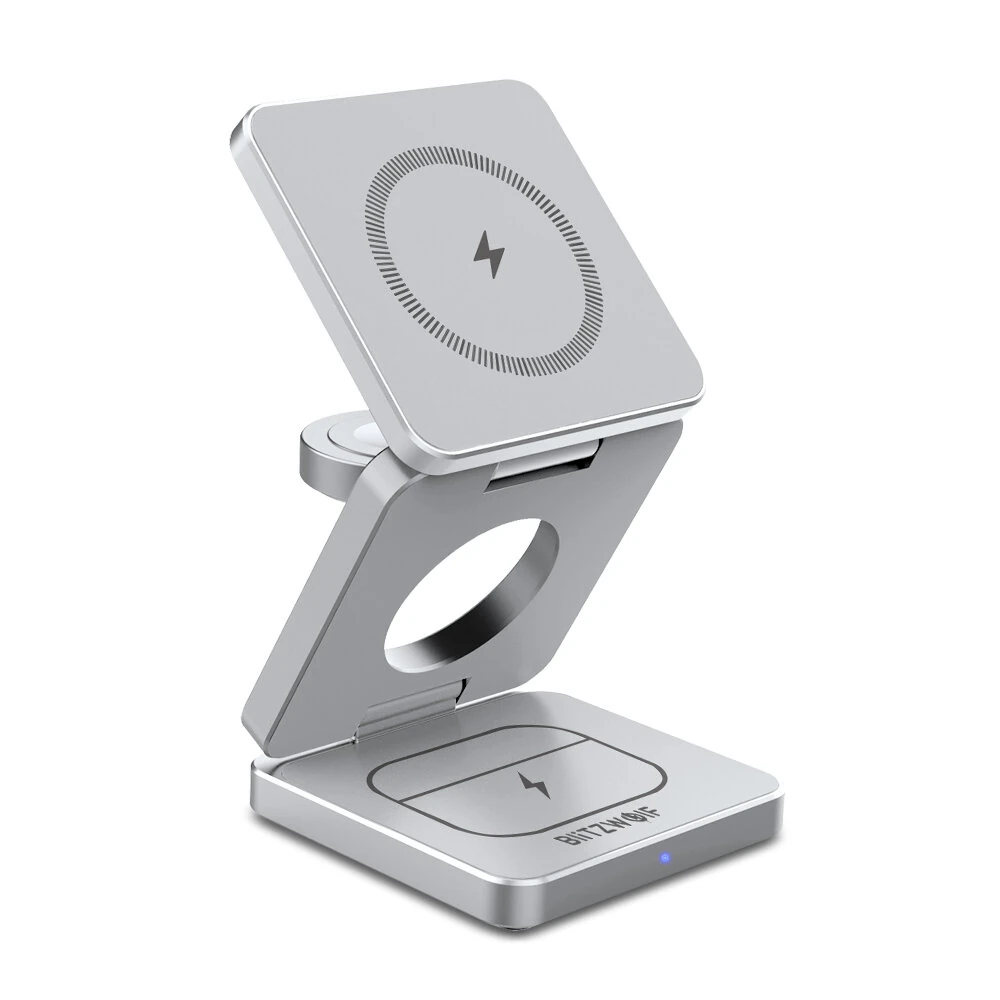 BlitzWolf BW-iw30 3-in-1 Foldable Magnetic 15W Wireless Charger Fast Charging Station for iPhone 15 14 13 12 Pro/Max/Plus for Apple Watch 9/8/7/6/5/4/3/2/SE/Ultra 2 for AirPods 3/2/Pro — view 3