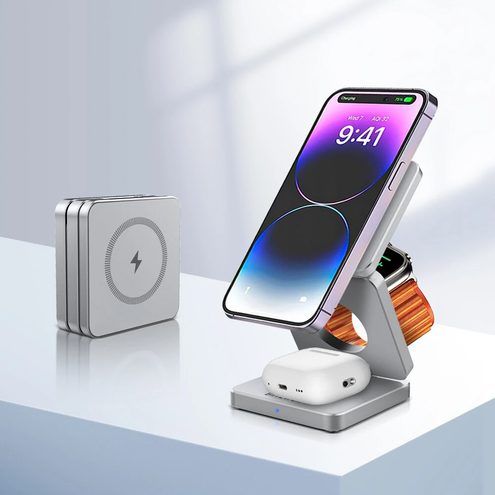BlitzWolf BW-iw30 3-in-1 Foldable Magnetic 15W Wireless Charger Fast Charging Station for iPhone 15 14 13 12 Pro/Max/Plus for Apple Watch 9/8/7/6/5/4/3/2/SE/Ultra 2 for AirPods 3/2/Pro — view 7