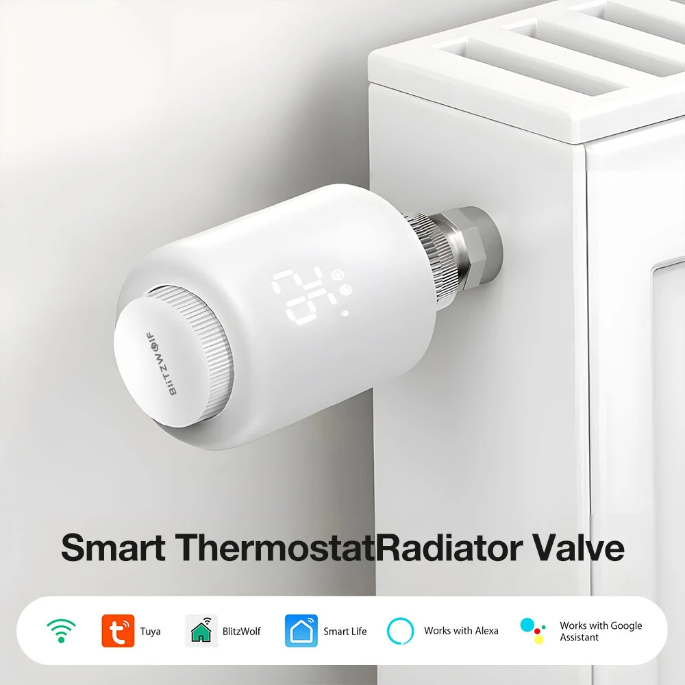 BlitzWolf® BW-TRV16 WiFi Smart Thermostatic Radiator Valve Intelligent Thermostat Temperature Controller Programmable Set Schedules APP & Voice Control Work with Alexa Google Home — view 4