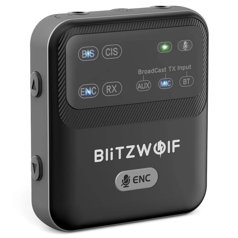 BlitzWolf® BW-LE523 2 in 1 Audio Adapter Bluetooth V6.0 Receiver Transmitter Clip-on Design AAC LC3 ENC Wireless Broadcast Adapter One with Multiple Audio System — BlitzWolf