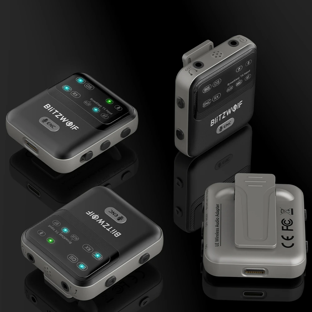 BlitzWolf® BW-LE523 2 in 1 Audio Adapter Bluetooth V6.0 Receiver Transmitter Clip-on Design AAC LC3 ENC Wireless Broadcast Adapter One with Multiple Audio System — view 4