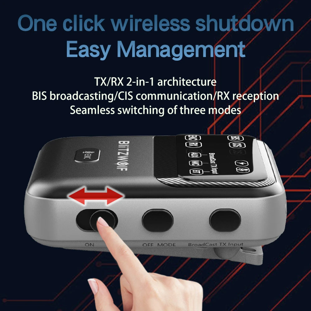 BlitzWolf® BW-LE523 2 in 1 Audio Adapter Bluetooth V6.0 Receiver Transmitter Clip-on Design AAC LC3 ENC Wireless Broadcast Adapter One with Multiple Audio System — view 6