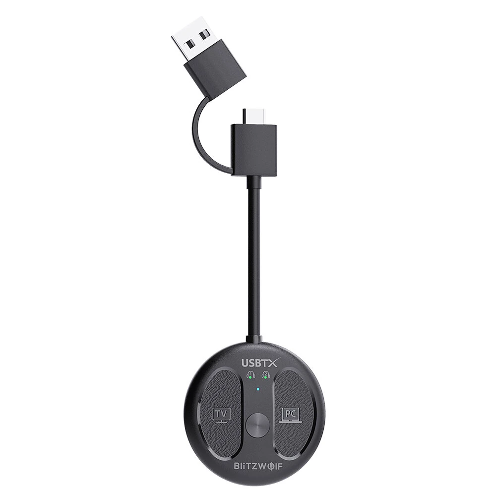 BlitzWolf® BW-LE524 USB Audio Transmitter Adapter bluetooth V5.4 Adapter 50m Range Dual Connection Low Latency Mini Portable Type-C USB Transmitter Adapter for TV PC — view 2