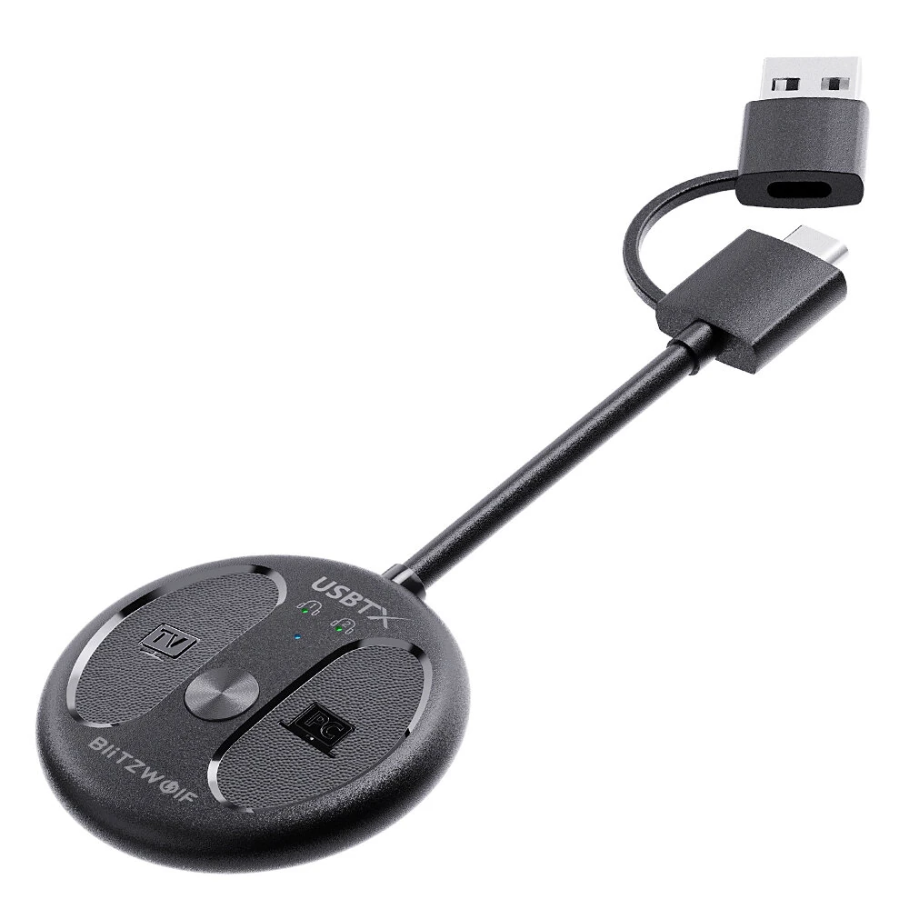 BlitzWolf® BW-LE524 USB Audio Transmitter Adapter bluetooth V5.4 Adapter 50m Range Dual Connection Low Latency Mini Portable Type-C USB Transmitter Adapter for TV PC — view 3
