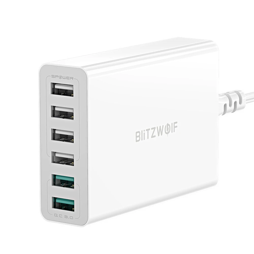 BlitzWolf® BW-S15 60W 6-Ports USB Charger Dual QC3.0 Desktop Charging Station Smart Charger EU Plug Adapter — BlitzWolf