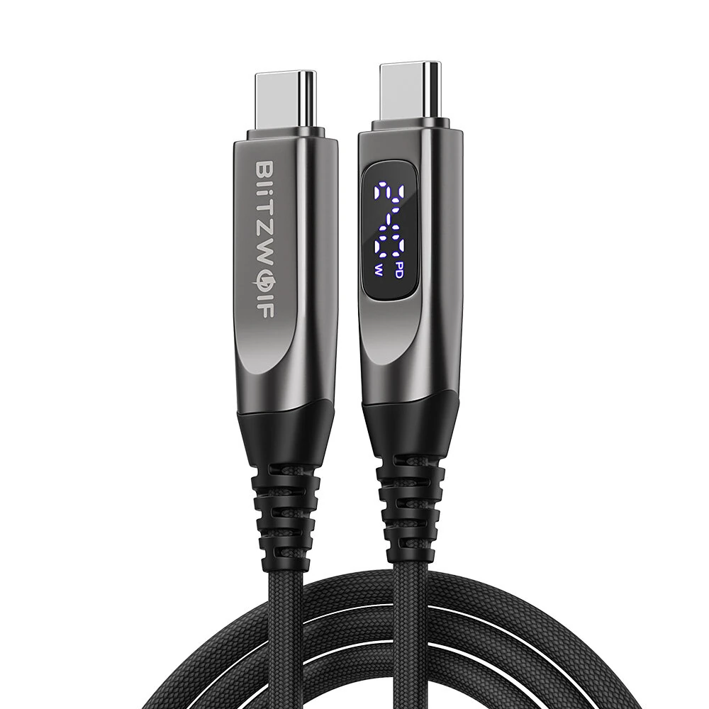 BlitzWolf® BW-TC25 240W Digital Display Type-C to Type-C Cable PD3.1 Fast Charging Data Transmission Tinned Copper Core Line 1.2M Long for iPhone 17 17Pro Max 16 15 for Huawei Mate XTs for SAMSUNG — BlitzWolf