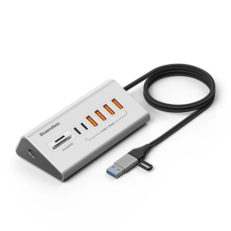 Blueendless HU806 8-in-1 USB-A Type-C Docking Station with 10Gbps USB-A 3.2*4 / USB-C 3.2*2 / SD/TF3.0 Multi-ports Aluminum Alloy Hubs Adapter Free Driver for Laptop Tablet Phone with Power Supply Port — image 1
