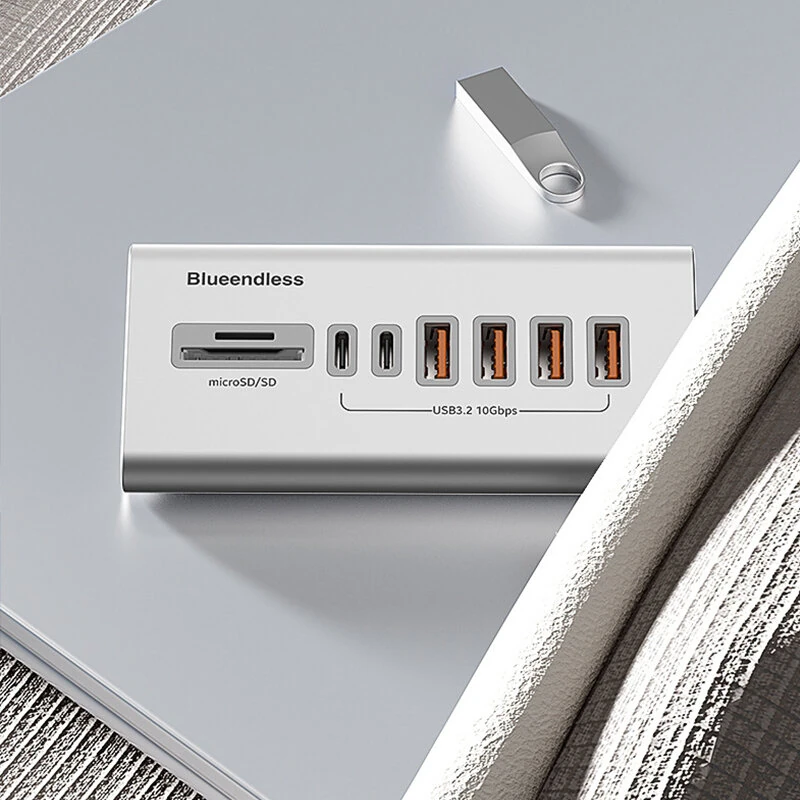 Blueendless HU806 8-in-1 USB-A Type-C Docking Station with 10Gbps USB-A 3.2*4 / USB-C 3.2*2 / SD/TF3.0 Multi-ports Aluminum Alloy Hubs Adapter Free Driver for Laptop Tablet Phone with Power Supply Port — view 4