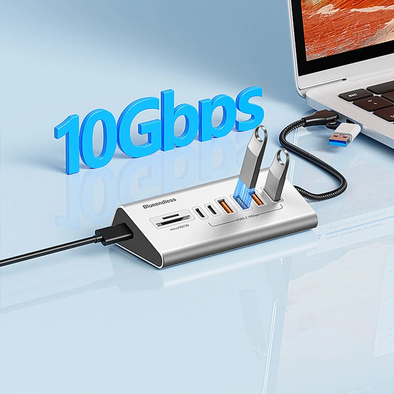 Blueendless HU806 8-in-1 USB-A Type-C Docking Station with 10Gbps USB-A 3.2*4 / USB-C 3.2*2 / SD/TF3.0 Multi-ports Aluminum Alloy Hubs Adapter Free Driver for Laptop Tablet Phone with Power Supply Port — view 5