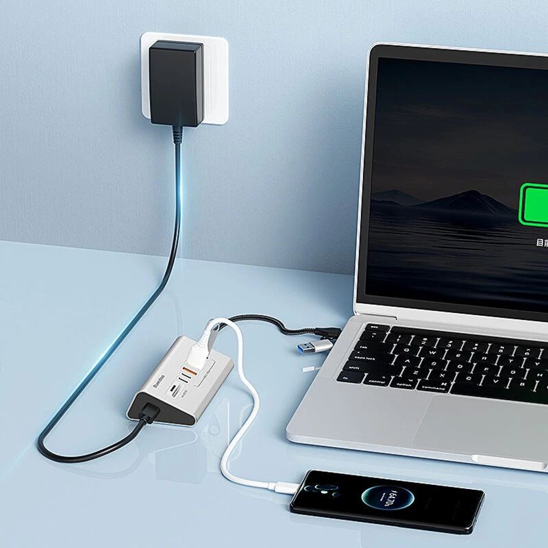 Blueendless HU806 8-in-1 USB-A Type-C Docking Station with 10Gbps USB-A 3.2*4 / USB-C 3.2*2 / SD/TF3.0 Multi-ports Aluminum Alloy Hubs Adapter Free Driver for Laptop Tablet Phone with Power Supply Port — view 6