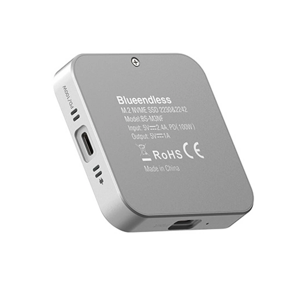 Blueendless Magnetic M.2 2230 2242 NVMe SSD Enclosure with Cooling Fan 100W PD Charging Type-C NVMe PCIE SSD Case — view 2