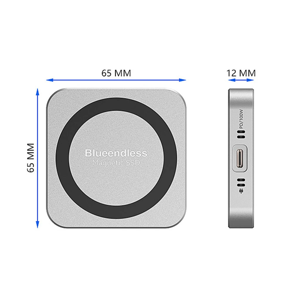 Blueendless Magnetic M.2 2230 2242 NVMe SSD Enclosure with Cooling Fan 100W PD Charging Type-C NVMe PCIE SSD Case — view 3