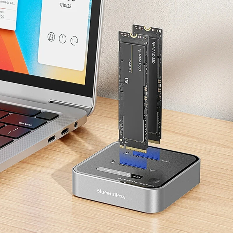 Blueendless SD08 Dual-Bay M.2 NVME SSD Clone M.2 NVme SSD Reader 20Gbps USB3.2 Type-C Offline Clone Duplicator NVme PCIE Enclosure — view 2