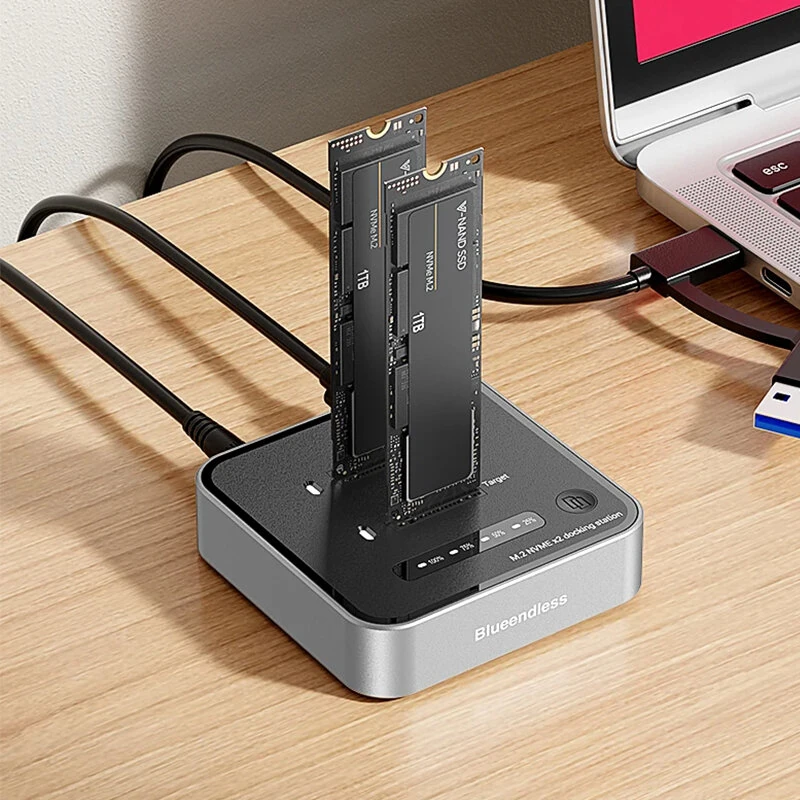 Blueendless SD08 Dual-Bay M.2 NVME SSD Clone M.2 NVme SSD Reader 20Gbps USB3.2 Type-C Offline Clone Duplicator NVme PCIE Enclosure — view 3