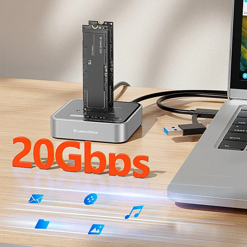 Blueendless SD08 Dual-Bay M.2 NVME SSD Clone M.2 NVme SSD Reader 20Gbps USB3.2 Type-C Offline Clone Duplicator NVme PCIE Enclosure — view 5
