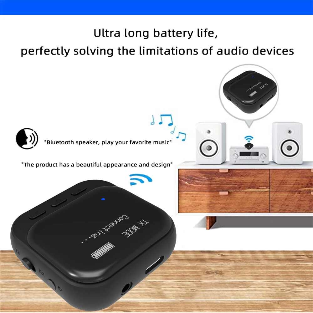Bluetooth 5.2 Receiver Transmitter 2 in 1 RX TX Mode Low Latency LED Display Dual Device Pairing 300mAh Battery for Car Music Hands Free Calls — view 2