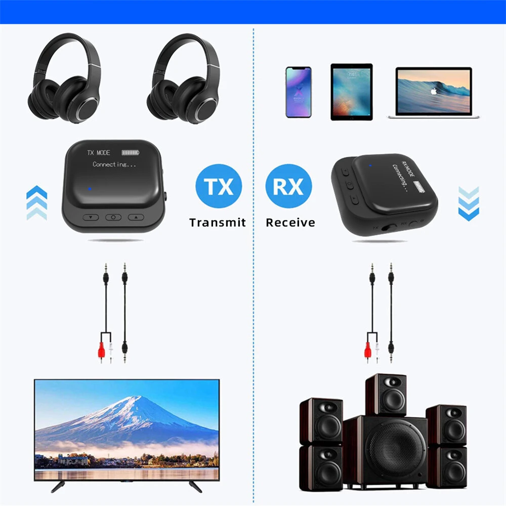 Bluetooth 5.2 Receiver Transmitter 2 in 1 RX TX Mode Low Latency LED Display Dual Device Pairing 300mAh Battery for Car Music Hands Free Calls — view 3