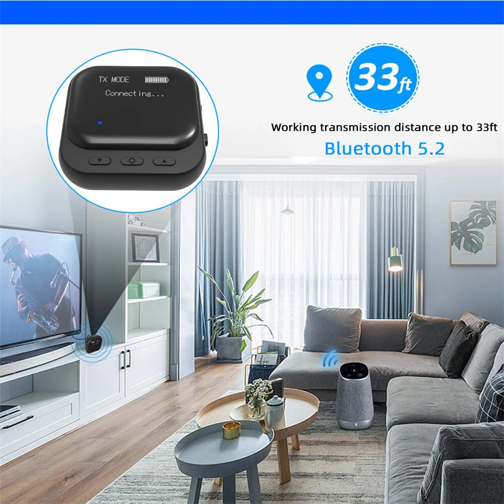 Bluetooth 5.2 Receiver Transmitter 2 in 1 RX TX Mode Low Latency LED Display Dual Device Pairing 300mAh Battery for Car Music Hands Free Calls — view 4