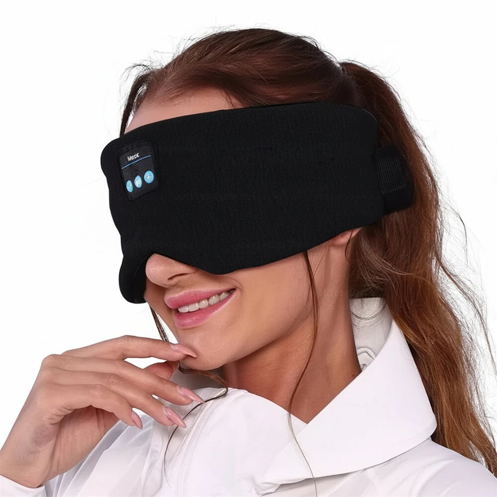 Bluetooth 5.2 Wireless Sleep Eyemask Soft Breathable Fabric Light Blocking HD Stereo Sound Music Eye Mask Travel Portable Sleep Mask