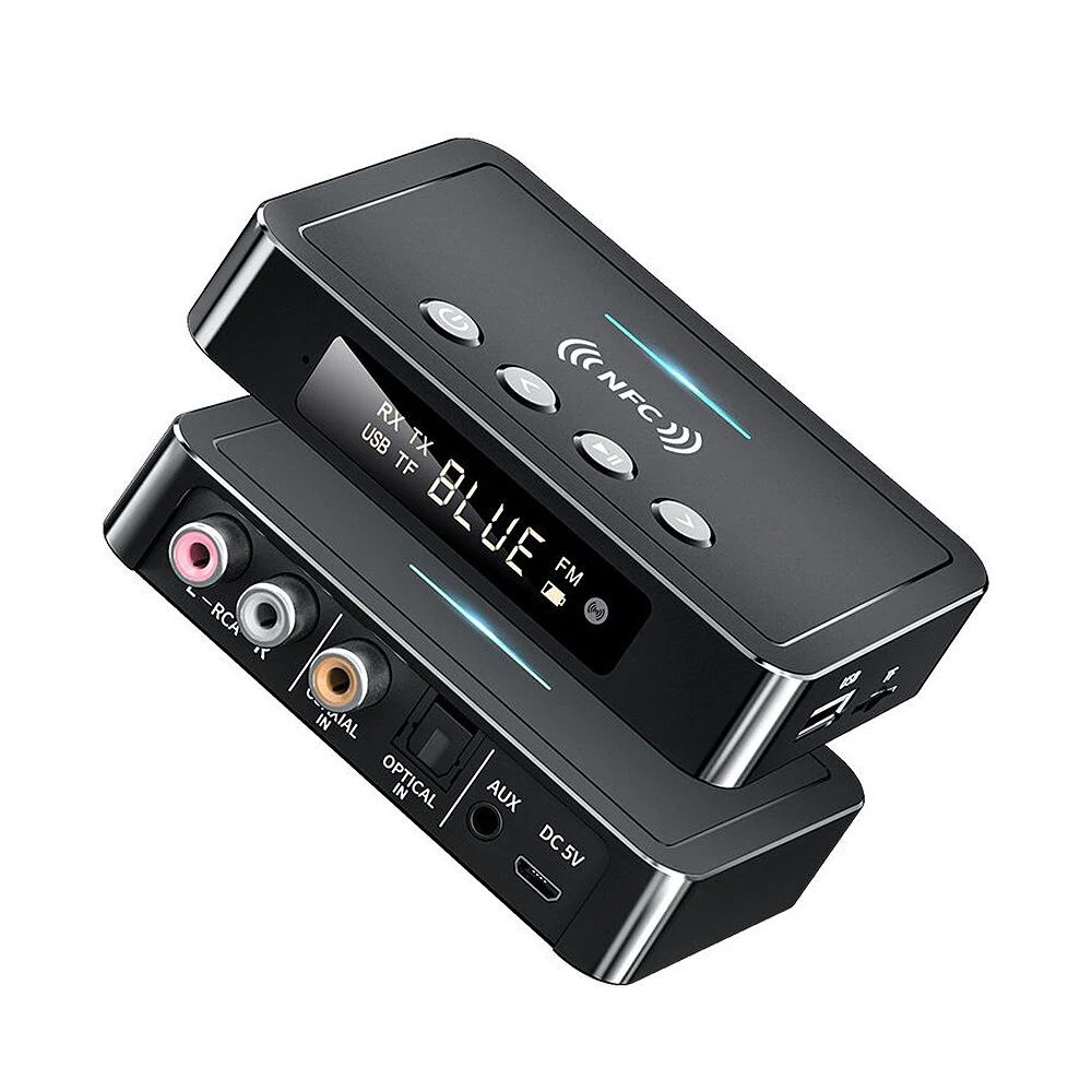 Bluetooth 5.0 Audio Adapter NFC LED Display 500mAh Hands-free Calling 3.5MM AUX RCA Support USB/TF Card Playback bluetooth Transceiver for Computer Laptop — Bluetooth