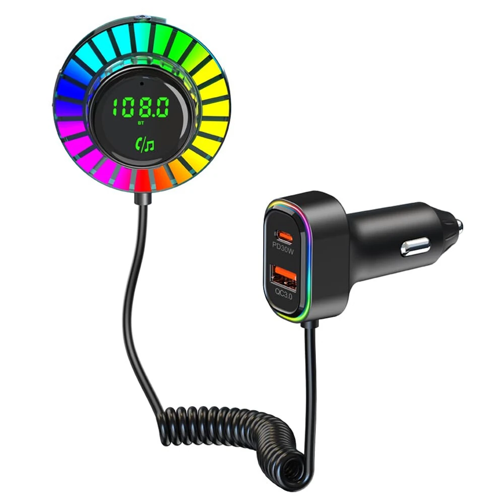 Bluetooth 5.3 FM Transmitter Car Adapter QC3.0 PD30W Charger Dual USB LED Music Streaming Supports Hands-Free Calling for Car with Air Vent Installation & DSP A2DP — Bluetooth