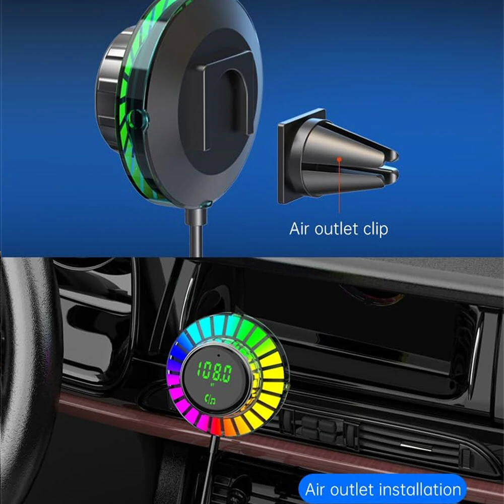 Bluetooth 5.3 FM Transmitter Car Adapter QC3.0 PD30W Charger Dual USB LED Music Streaming Supports Hands-Free Calling for Car with Air Vent Installation & DSP A2DP — view 3