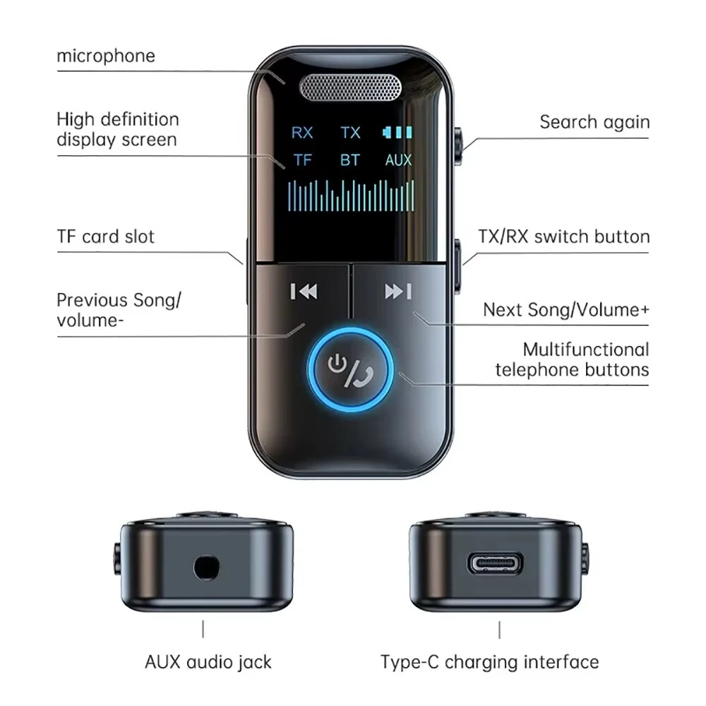 Bluetooth Audio Receiver/Transmitter Wireless Audio For Car Music Headphone Speaker PC TV 200mA Battery Support TF Card — view 8