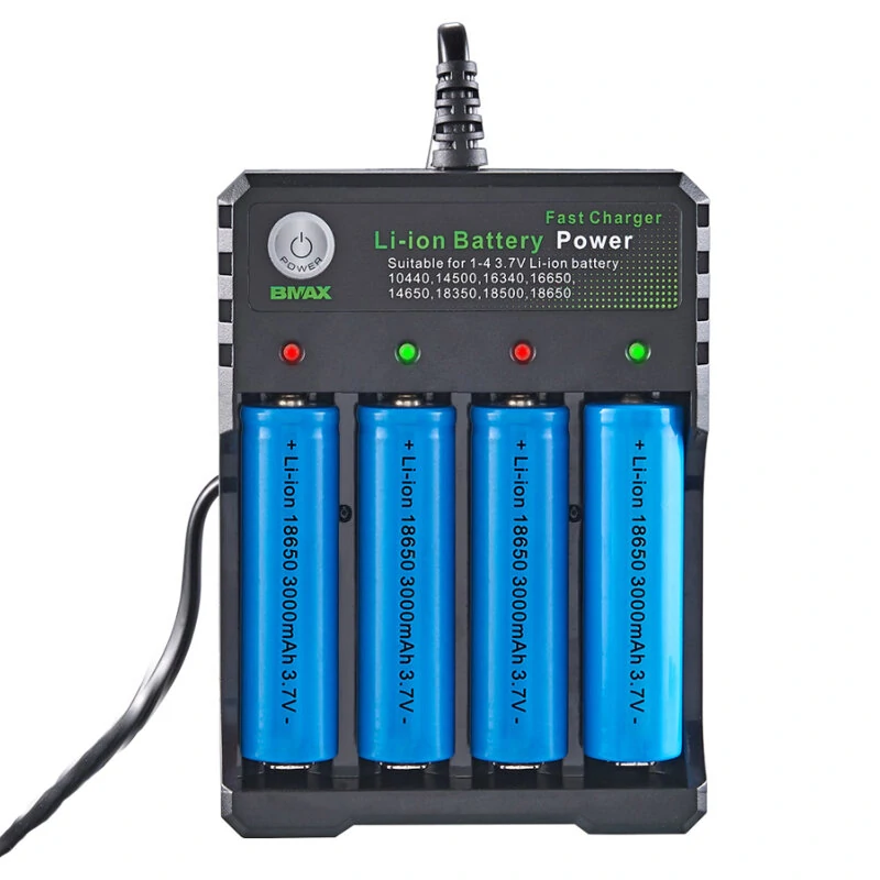 BMAX 4 Slot 18650/14500/16650/16340 Li-ion Battery Charger EU Plug AC Plug Porta — BMAX