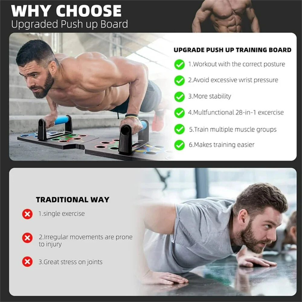 Bominfit 28 in 1 Folding Push Up Board 300kg Load-bearing Sport Plank Abdominal Chest Push-Ups Stands for Fitness Workout Home Gym Exercise — view 5