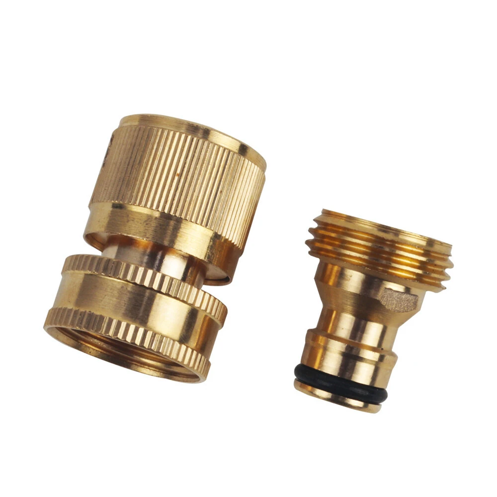 Brass 3/4" Hose Quick Connector Male and Female Set Water Hose Fitting European Style Leak Proof Rubber Washer Easy Installation Gardening Accessories — image 1