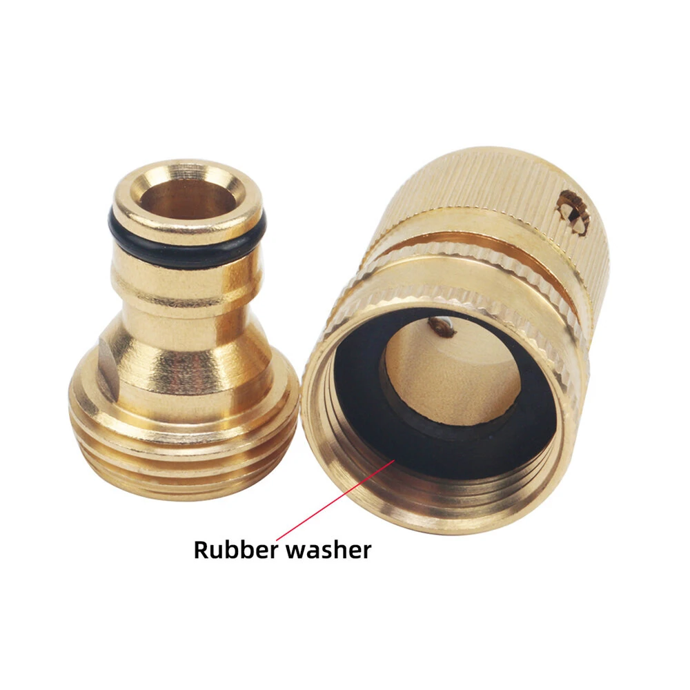 Brass 3/4" Hose Quick Connector Male and Female Set Water Hose Fitting European Style Leak Proof Rubber Washer Easy Installation Gardening Accessories — view 2