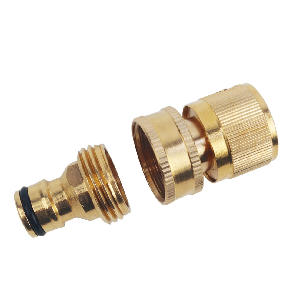 Brass 3/4" Hose Quick Connector Male and Female Set Water Hose Fitting European Style Leak Proof Rubber Washer Easy Installation Gardening Accessories — view 3