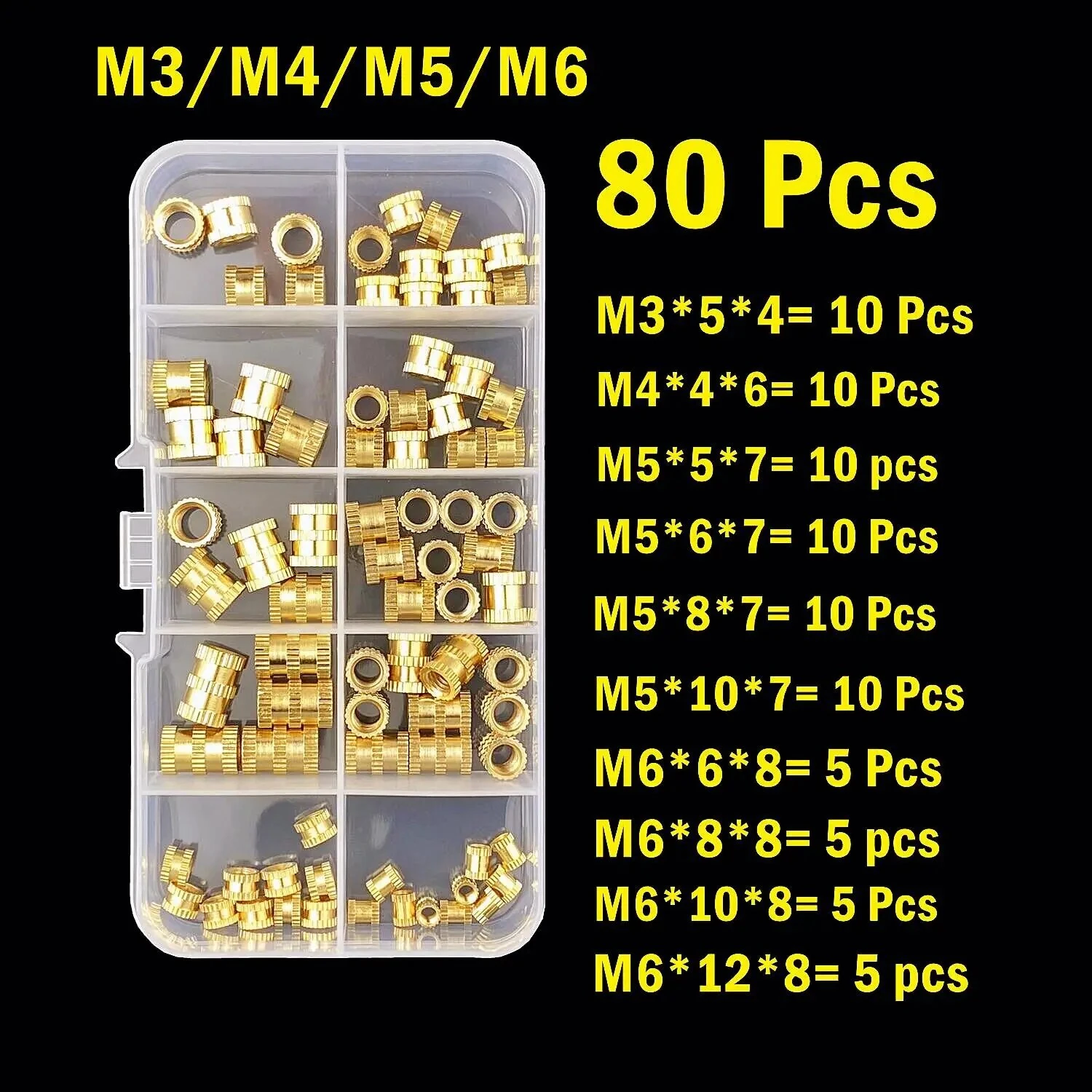 Brass Heat Set Insert Nut M2 M2.5 M3 M4 M5 M6 Nutinsert Thread Knurled Embedment Screw Nuts 3D Printing Assortment Kit — view 3
