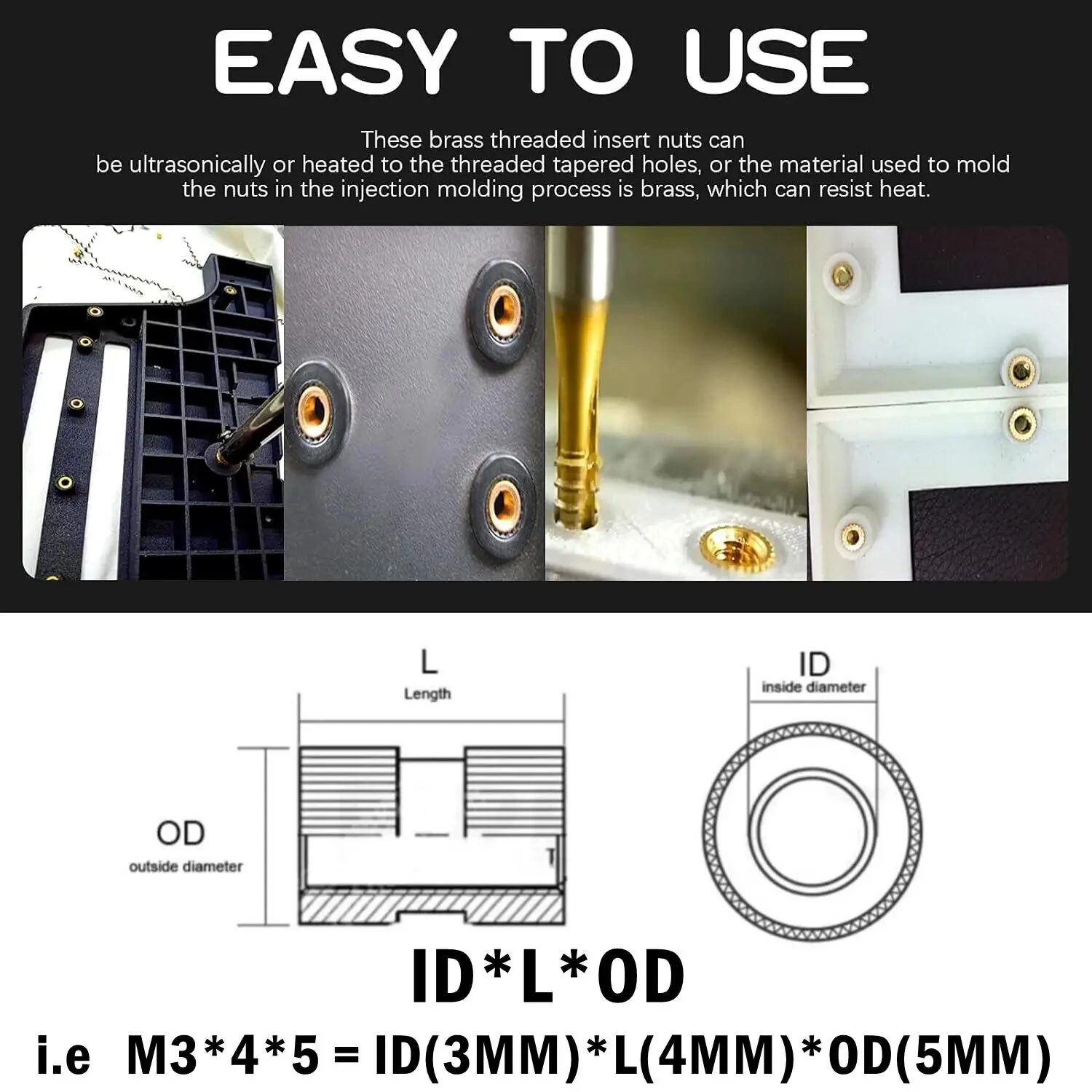 Brass Heat Set Insert Nut M2 M2.5 M3 M4 M5 M6 Nutinsert Thread Knurled Embedment Screw Nuts 3D Printing Assortment Kit — view 5