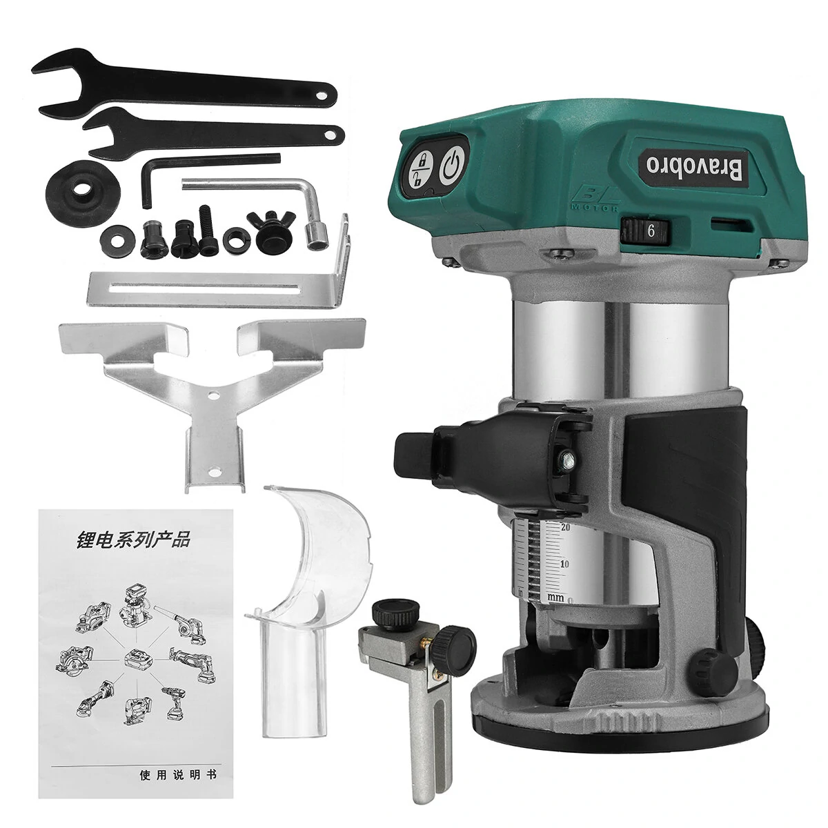 Bravobro 1580W Cordless Brushless Electric Trimmer Woodworking Engraving Slotting Trimming Carving Router — Bravobro