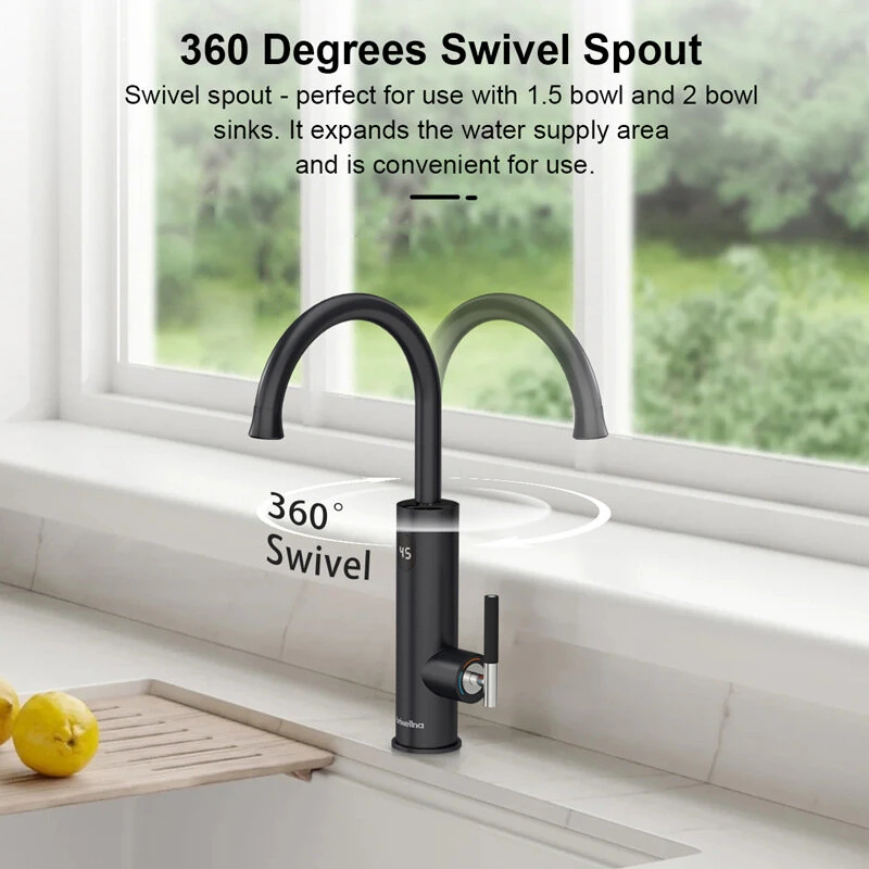 Briwellna 3200W Instant Electric Water Heater IPX4 Waterproof Lever-Adjustable Temperature Control EU Plug for Kitchen Toilet Washroom Rapid Heating — view 2