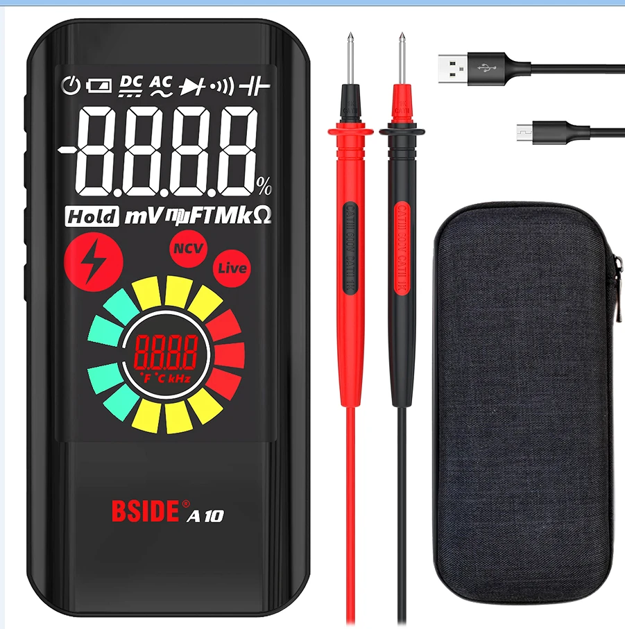 BSIDE A10 Mini Smart Multimeter 3.2-inch Color Screen Digital 9999 Counts True RMS Multimeter Built-in Rechargeable Lithium Battery Voltage Tester