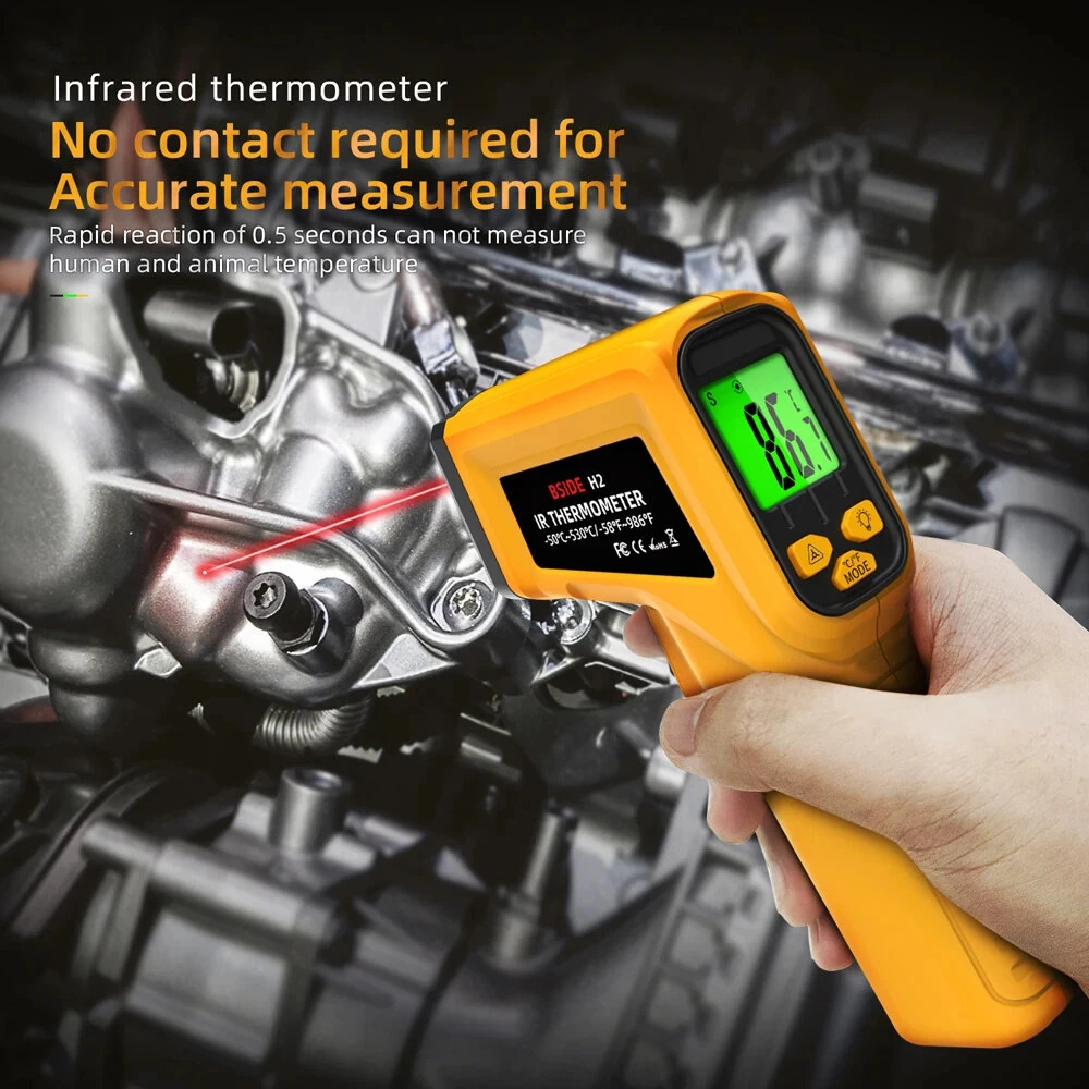 BSIDE H2 Infrared Laser Thermometer -50℃ to 530℃ High Precision Non-Contact 12:1 Ratio Adjustable Emissivity LCD Backlit Display — view 6