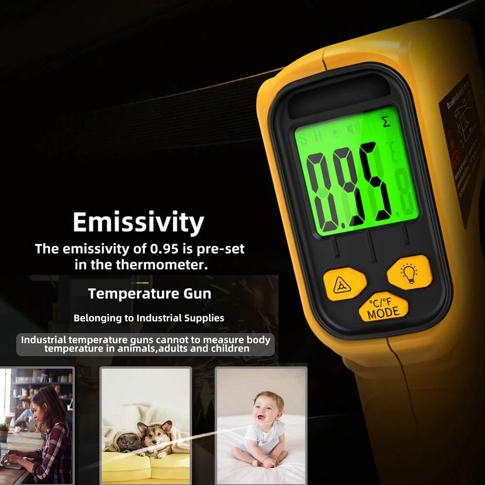 BSIDE H2 Infrared Laser Thermometer -50℃ to 530℃ High Precision Non-Contact 12:1 Ratio Adjustable Emissivity LCD Backlit Display — view 7