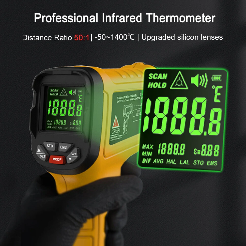 BSIDE Infrared Thermometer -50~1400C Professional 50:1 Digital IR-LCD Temperature Meter Non-contact Laser Thermometers Pyrometer — view 3