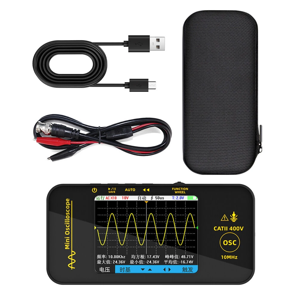 BSIDE Mini OT3 Oscilloscope 3.2" TFT Color Screen 10MHz Bandwidth Real-Time Sampling 48MSa/s Portable Handheld Oscilloscope with Probe