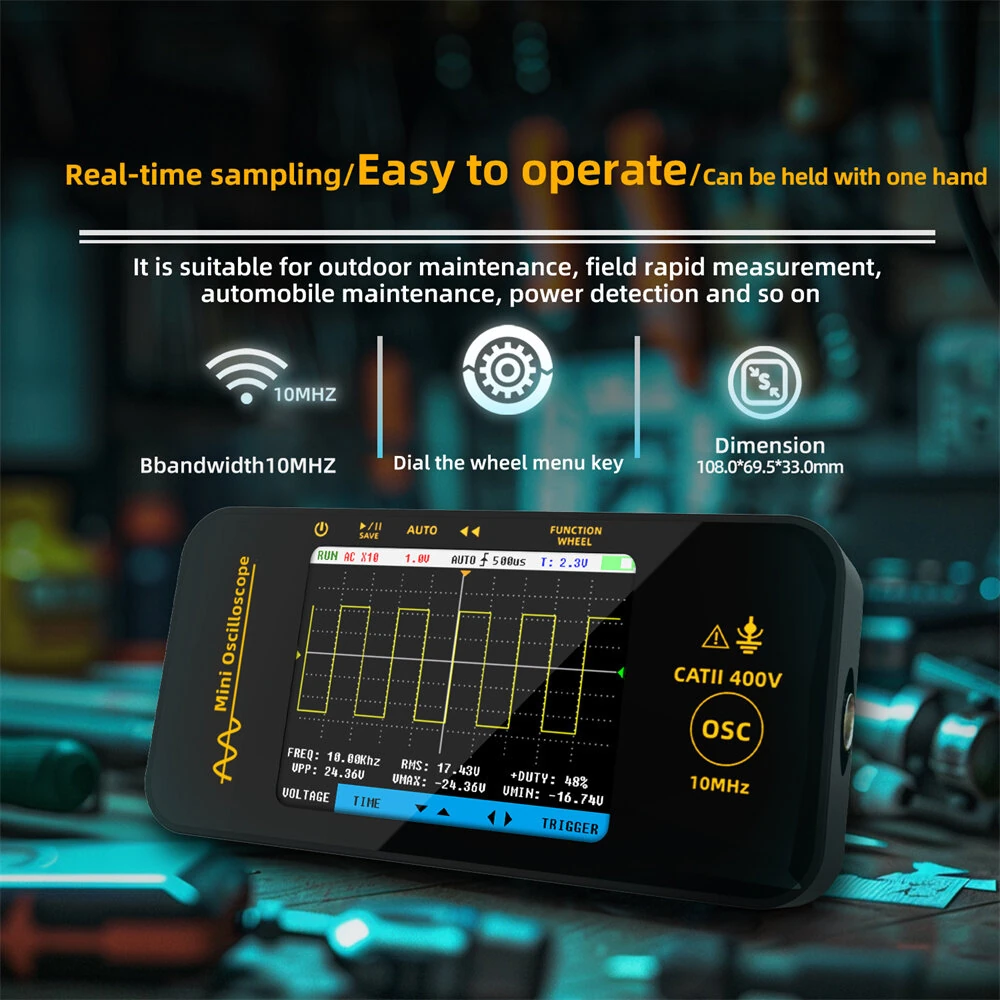 BSIDE Mini OT3 Oscilloscope 3.2" TFT Color Screen 10MHz Bandwidth Real-Time Sampling 48MSa/s Portable Handheld Oscilloscope with Probe — view 4