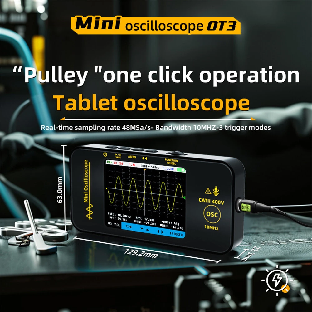 BSIDE Mini OT3 Oscilloscope 3.2" TFT Color Screen 10MHz Bandwidth Real-Time Sampling 48MSa/s Portable Handheld Oscilloscope with Probe — view 5