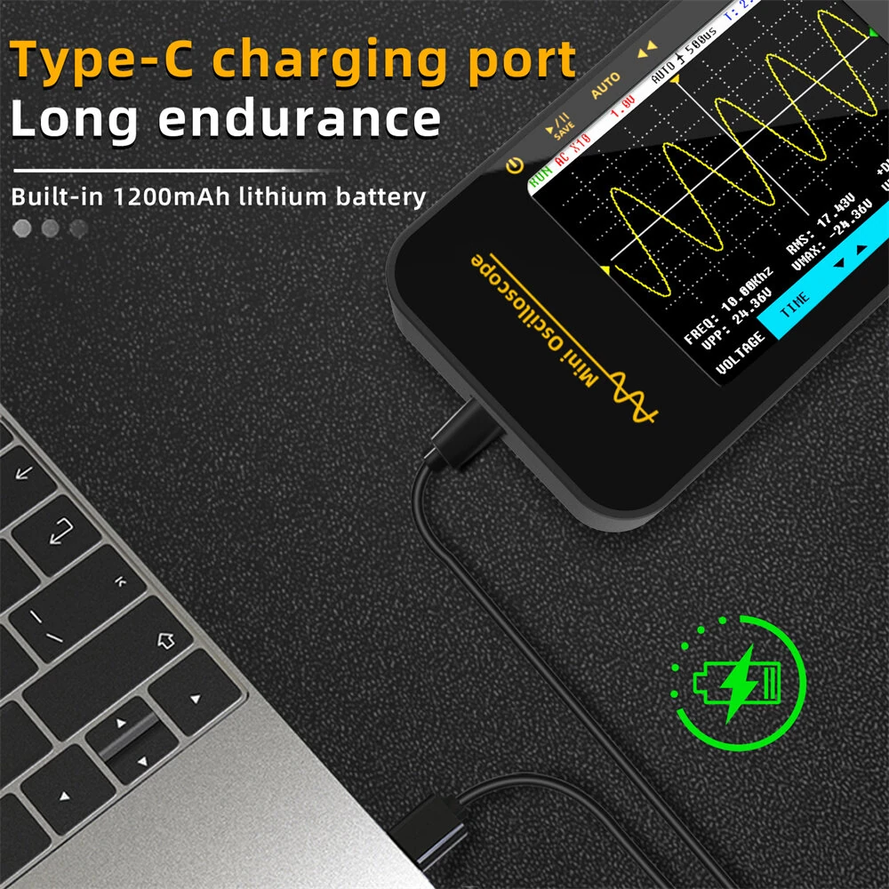 BSIDE Mini OT3 Oscilloscope 3.2" TFT Color Screen 10MHz Bandwidth Real-Time Sampling 48MSa/s Portable Handheld Oscilloscope with Probe — view 9